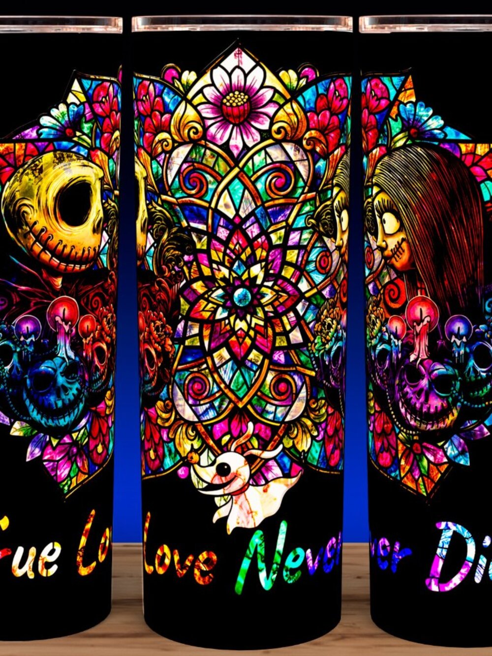 Jack and Sally Nightmare Before Christmas Stained Glass  Cup Mug  Tumbler 20oz